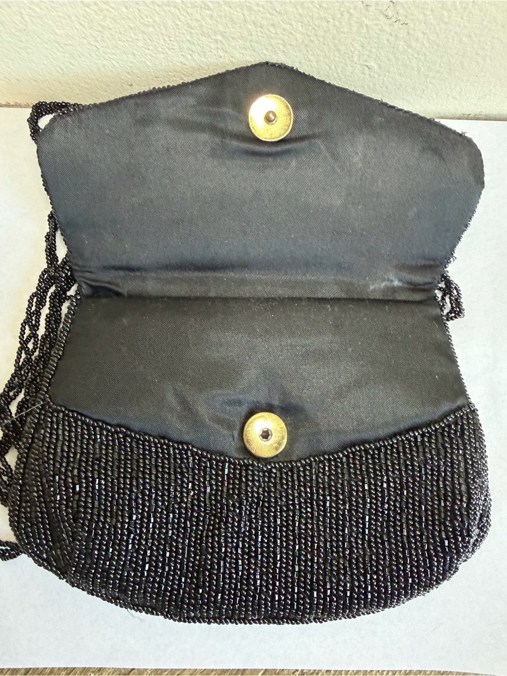 Black Beaded Evening Clutch with Braided Strap - Picture 7 of 10